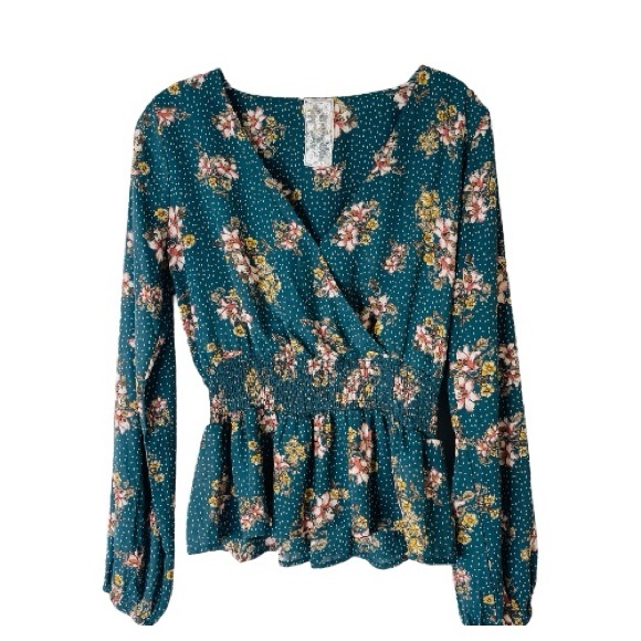 Sadie & Sage Tops - Sadie & Sage green tan pink floral dot peplum cottagecore boho top medium